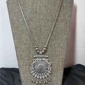 Vintage Oxidized German Silver Pendant Necklace